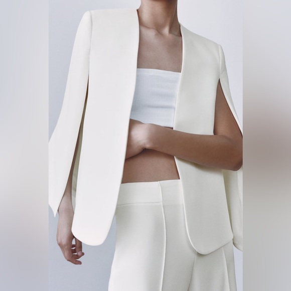 Zara Net Cape White Blazer Jacket Coat - Picture 5 of 10